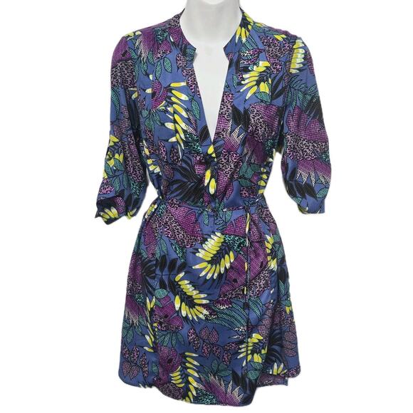 ZOA New York Leaf Shirt Dress Size XS Floral Purple Tropical Beachy Vacation - Picture 4 of 12